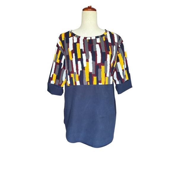 COS Colorblock Geometric Pattern Blouse Navy Abstract Print Top Size S - Picture 1 of 8